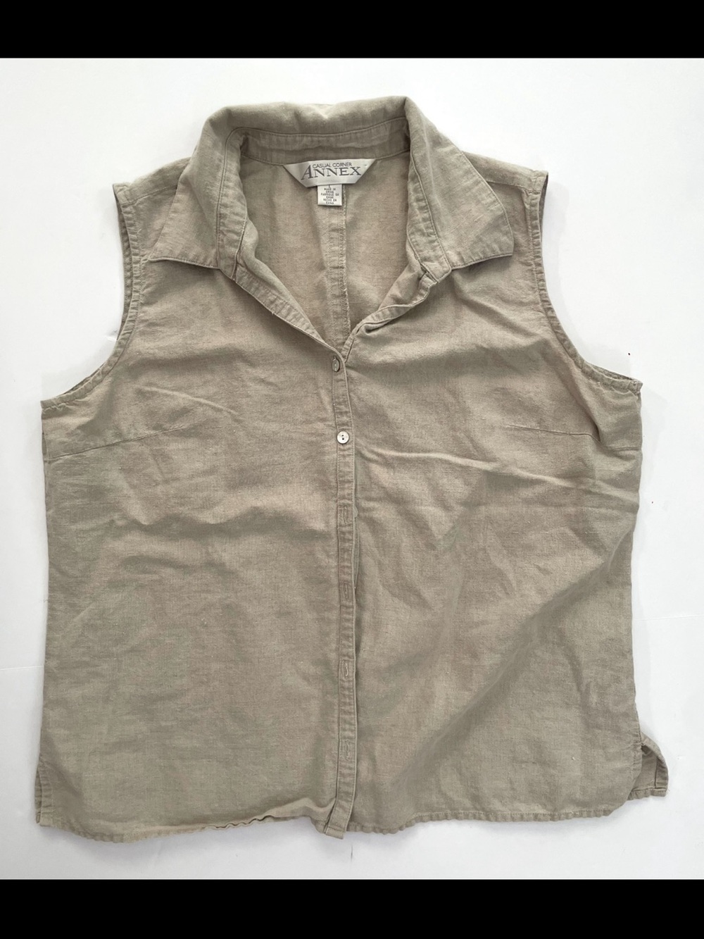 Vintage Casual Corner Annex Linen Blend Sleeveless Button Down Blouse Top L